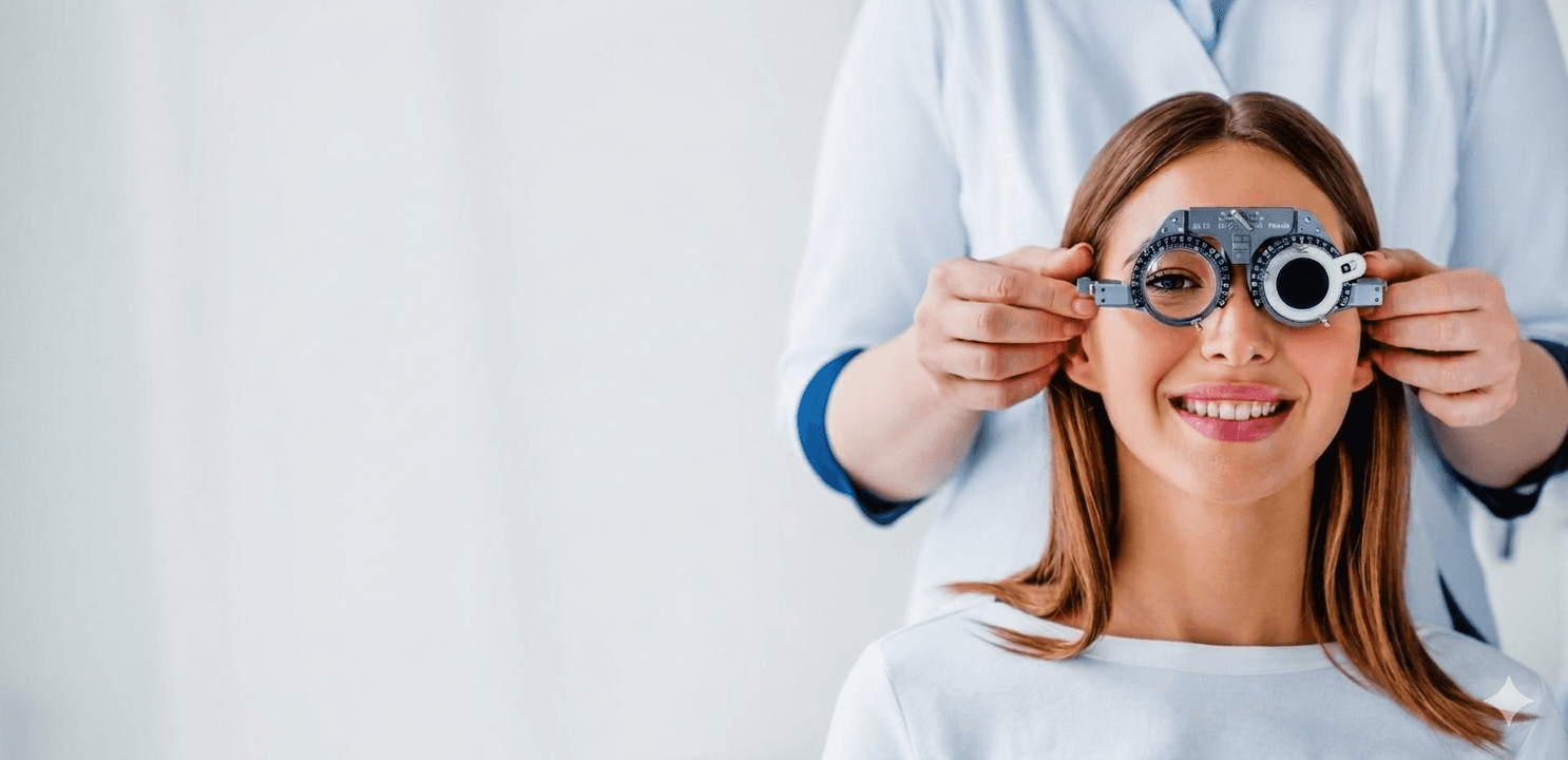 Eye care professional conducting an eye examination